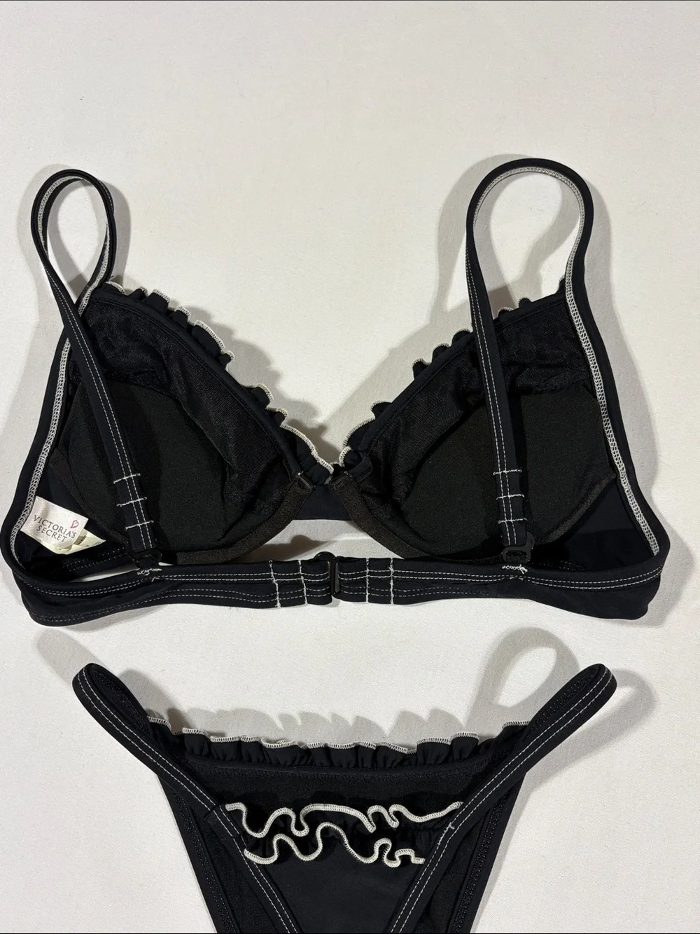 Victoria’s Secret Black Ruffle Trim Underwire Bikini Set - Swimsuit 34B Medium